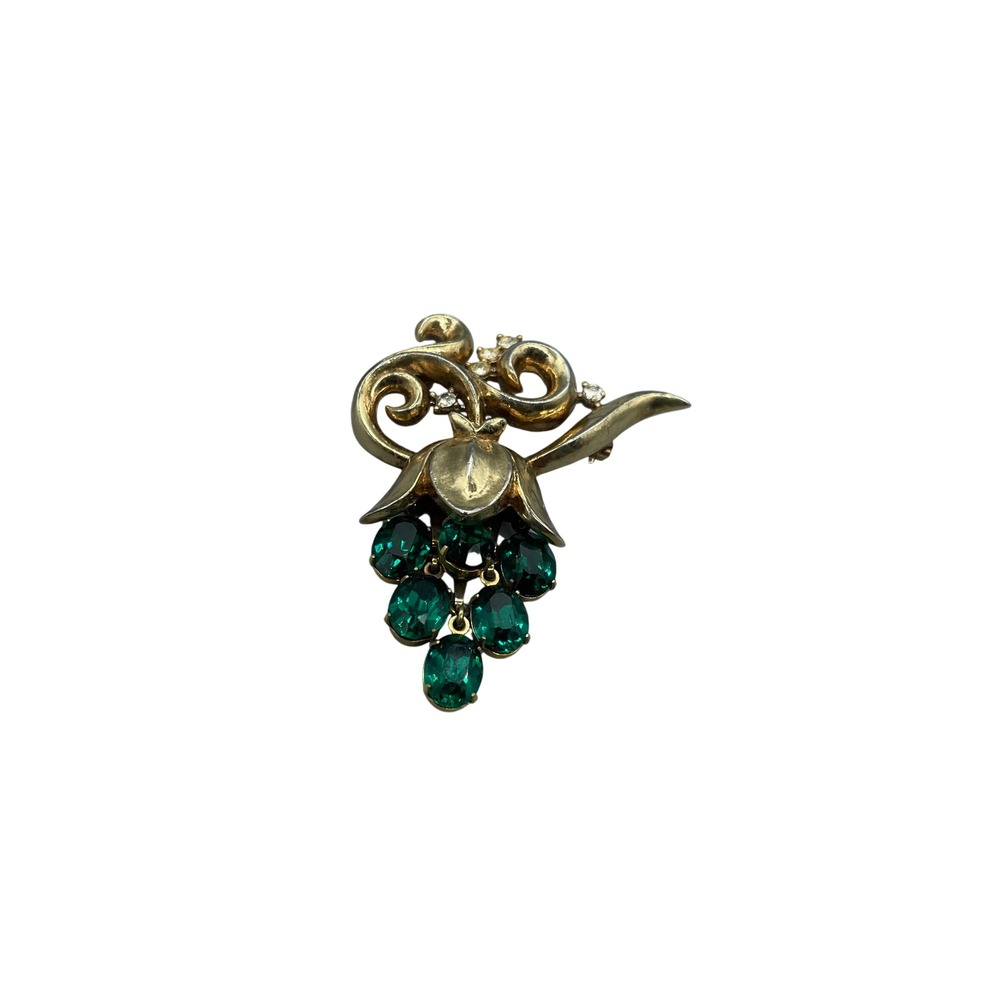 VTG Trifari Pat Pending Green Rhinestone Alfred Philippe Grape Cluster Brooch